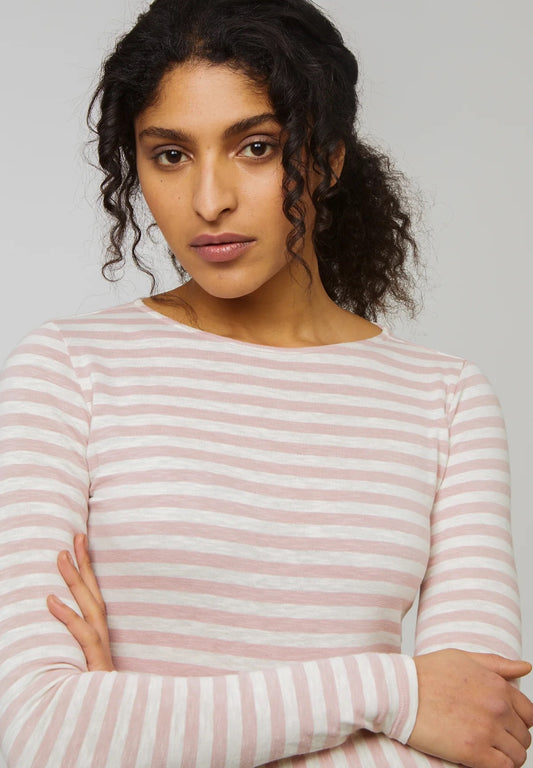 IRIS STRIPES ORGANIC COTTON LONG SLEEVE TOP | BLUSH