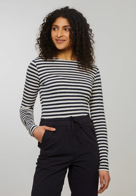 IRIS STRIPES ORGANIC COTTON LONG SLEEVE TOP | DARK NAVY
