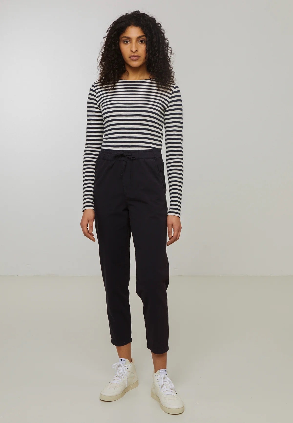 IRIS STRIPES ORGANIC COTTON LONG SLEEVE TOP | DARK NAVY