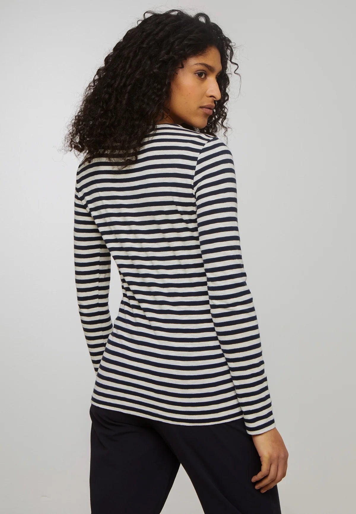 IRIS STRIPES ORGANIC COTTON LONG SLEEVE TOP | DARK NAVY