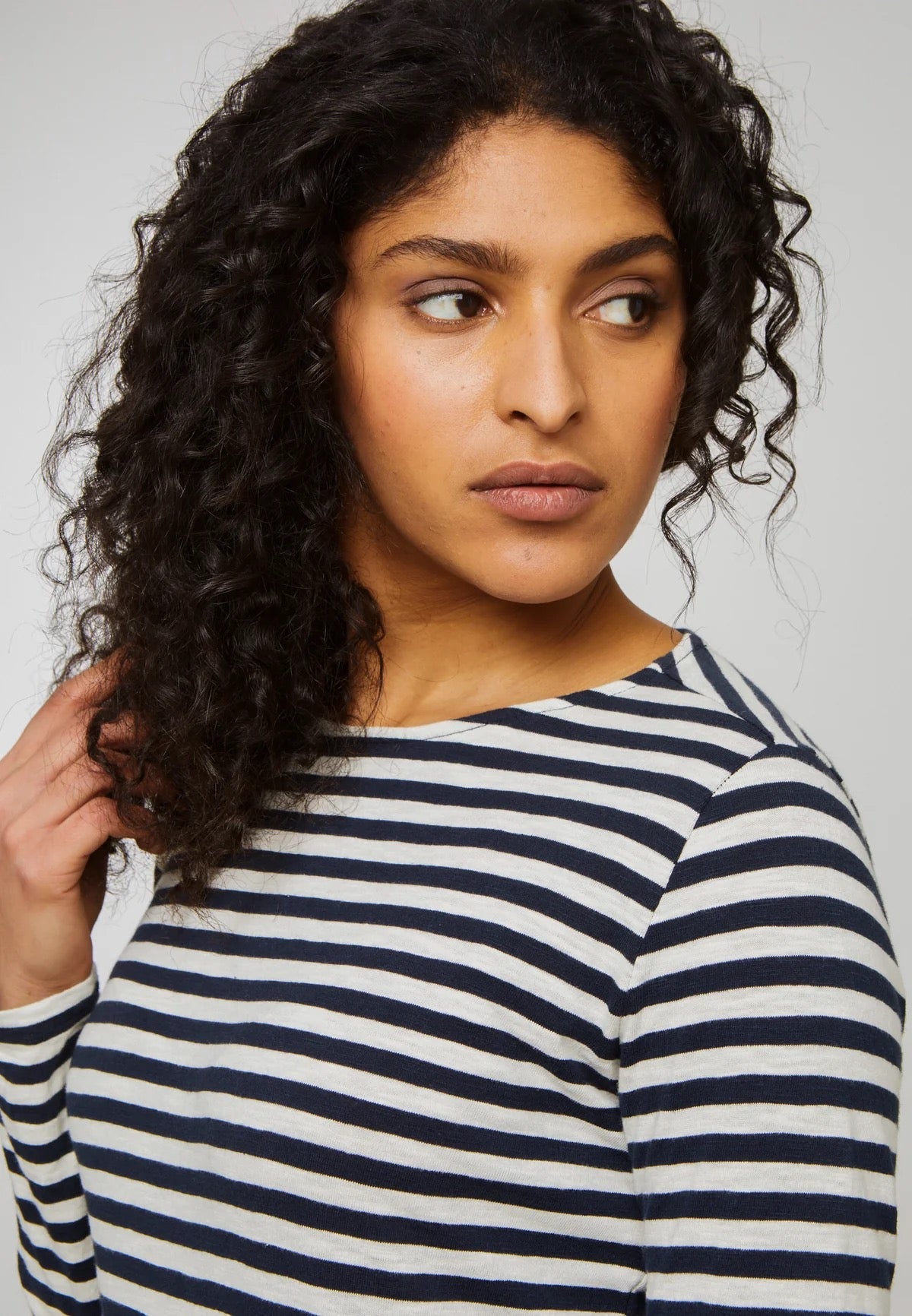 IRIS STRIPES ORGANIC COTTON LONG SLEEVE TOP | DARK NAVY