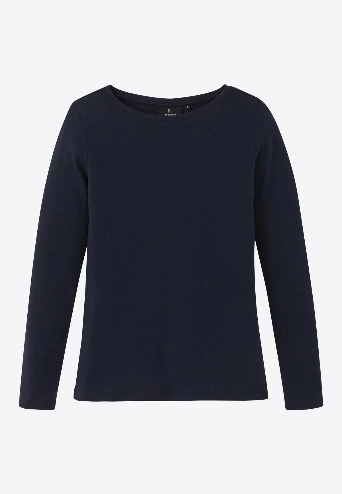 Navy long-sleeve shirt on a white background