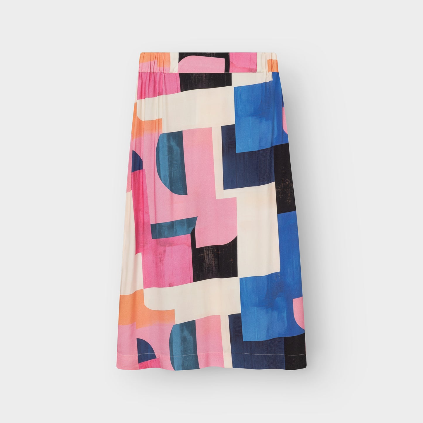 Colorful geometric patterned skirt on a white background