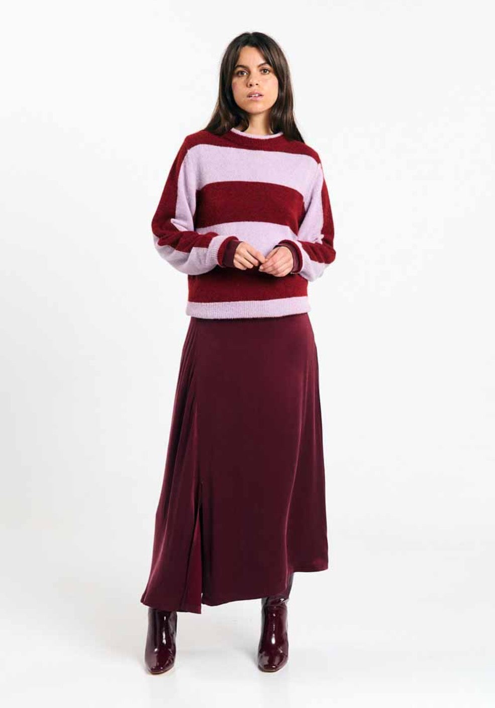 BABOL ALPACA AND MERINO WOOL BLEND JUMPER | BRICK-LILAC STRIPES