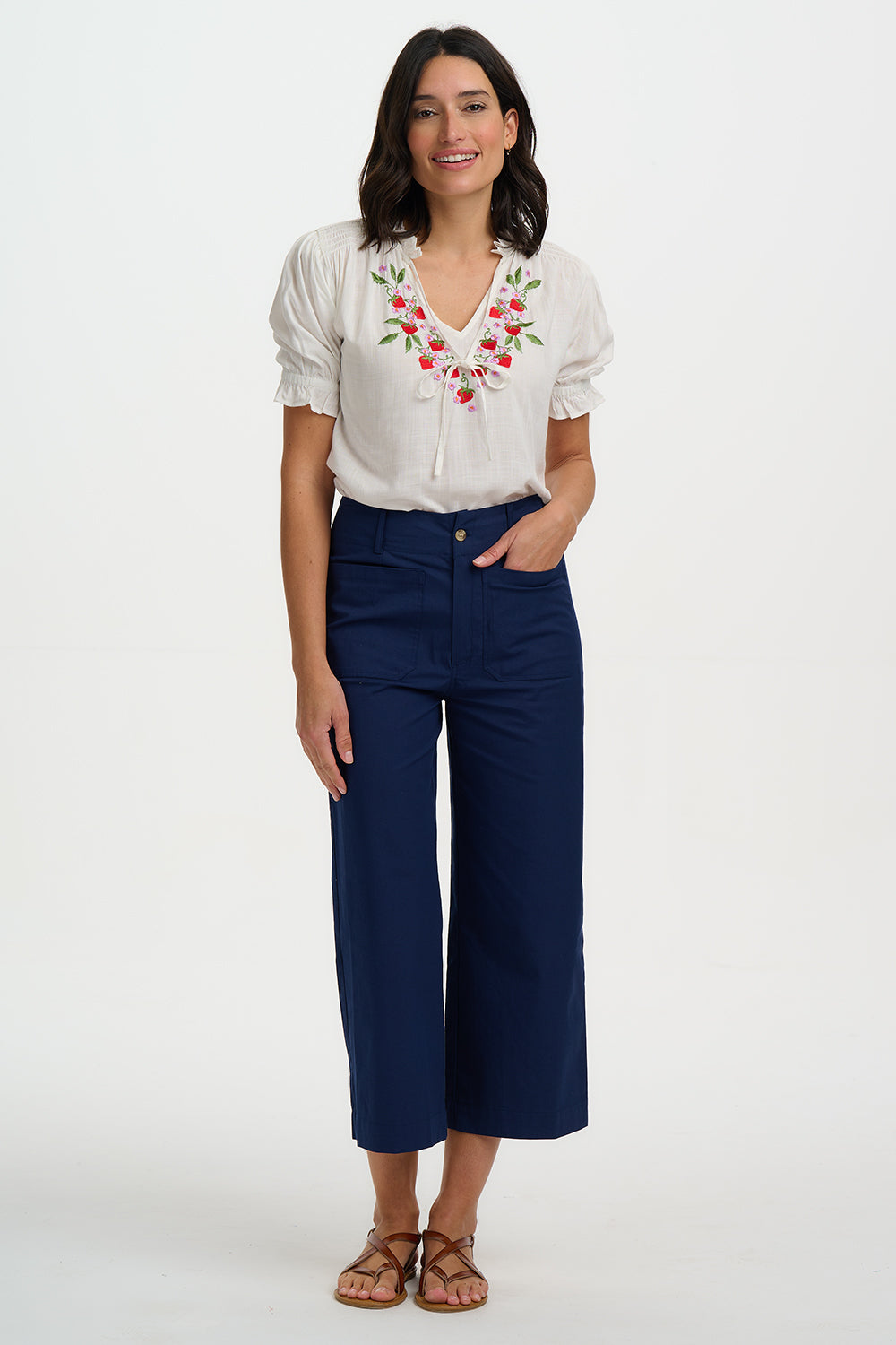 ANGELIQUE SHIRRED EMBROIDERED BLOUSE | OFF WHITE - WILD STRAWBERRY