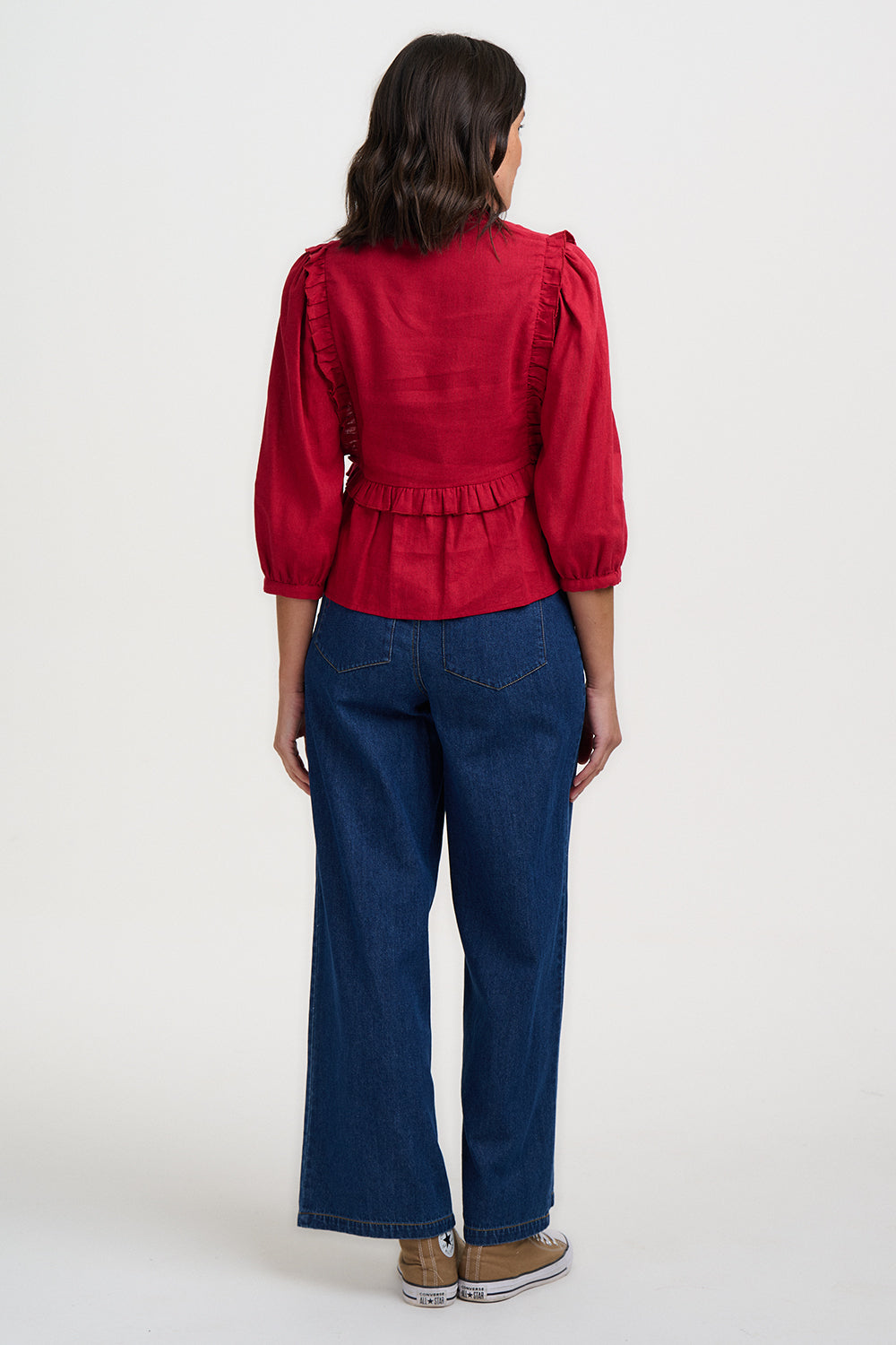 WILHELMINA FRILL BLOUSE | SCARLET RED HUMMINGBIRD ROSES