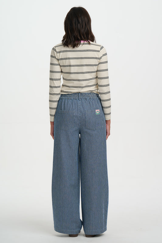 FIFI WIDE LEG TROUSERS | BLUE STRIPE DENIM