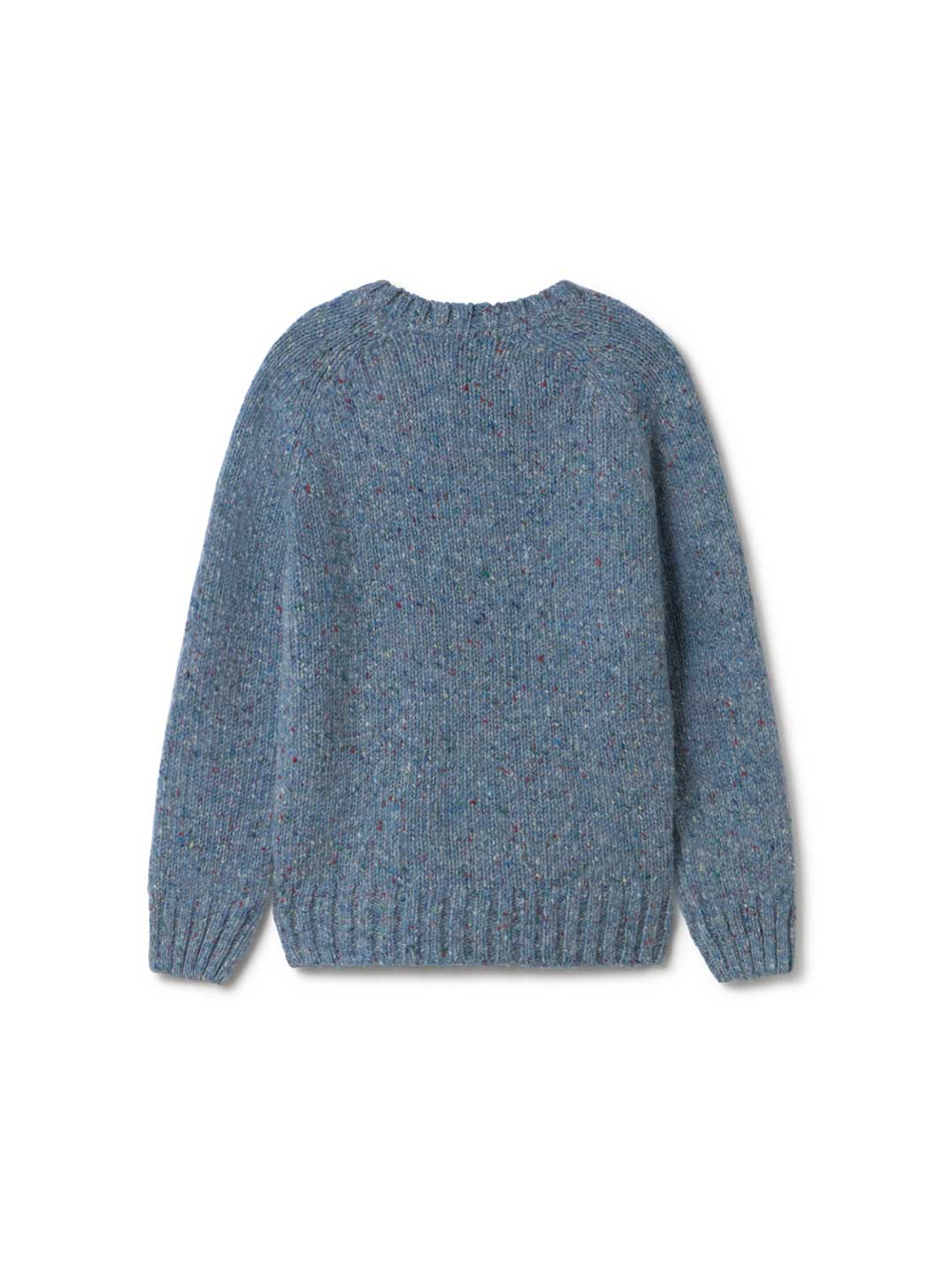 Blue knitted Donegal jumper from TWOTHIRDS on a white background