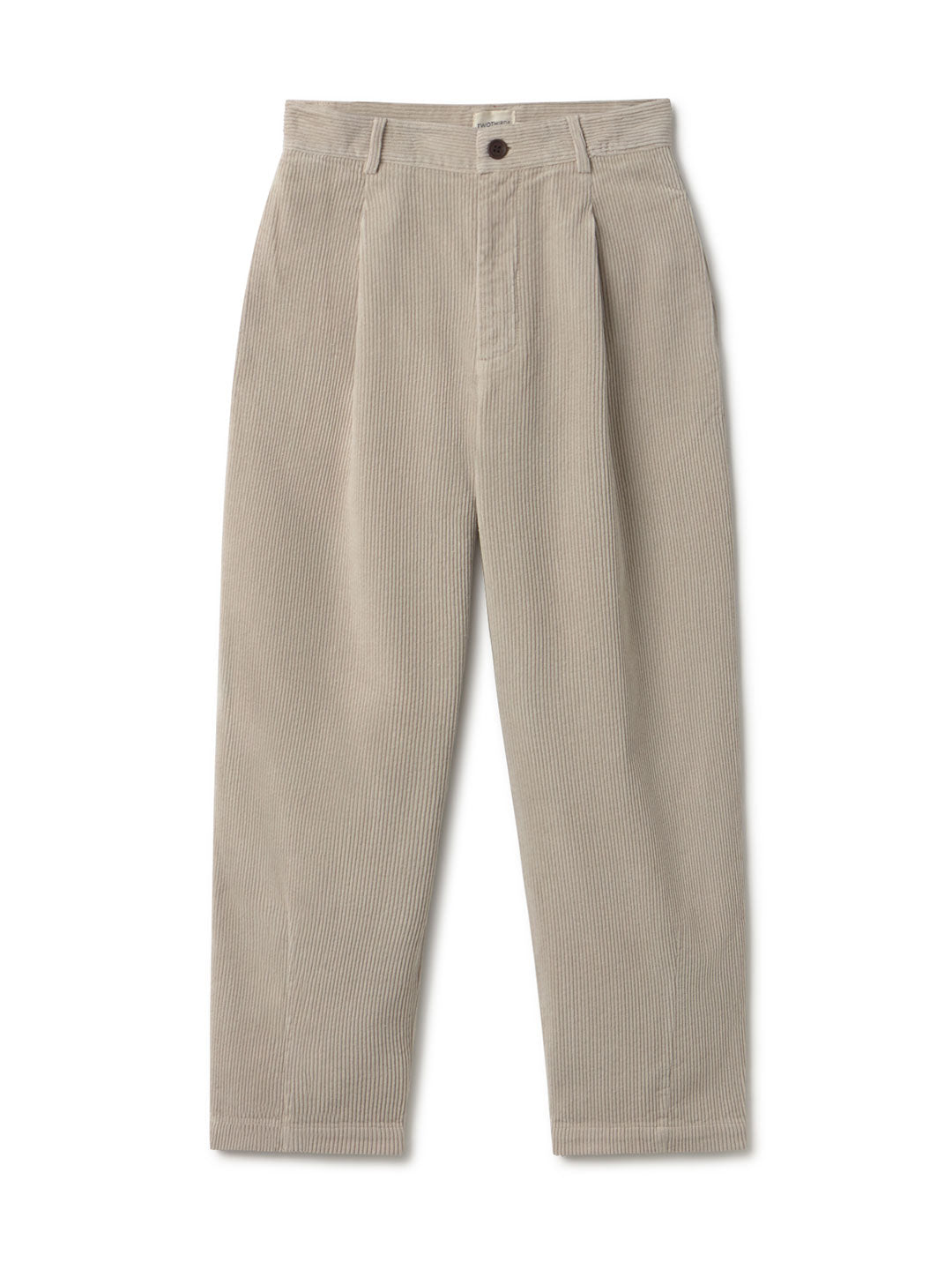 Beige corduroy pants on a white background