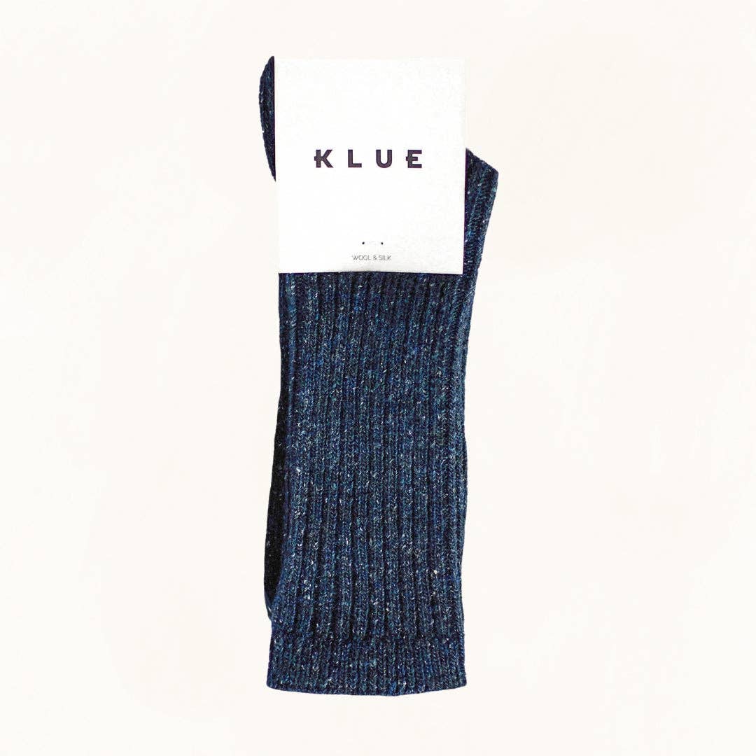 WOOL AND SILK BLEND DUST STAR SOCKS | NAVY