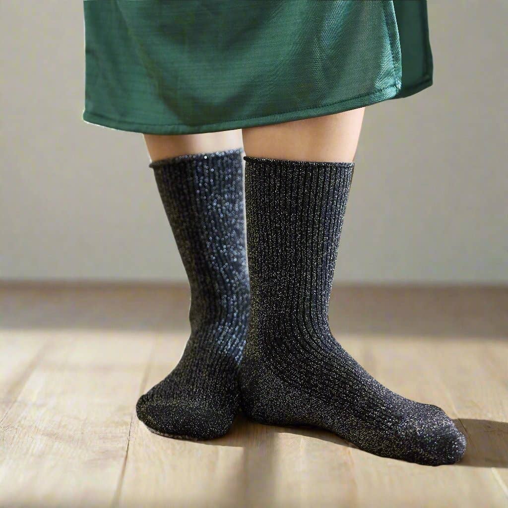 GLITTER LUREX ECO-FRIENDLY LYOCELL SOCKS | DARK GREY