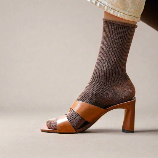 GLITTER LUREX ECO-FRIENDLY LYOCELL SOCKS | CAMEL