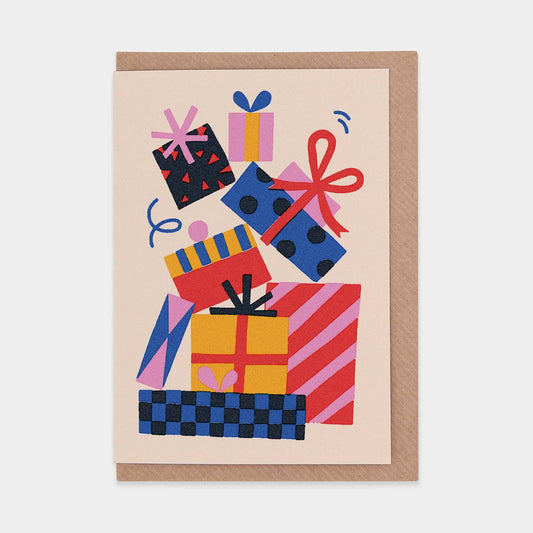 PILE OF PRESENTS GREETINGS CARD BY SUE DOEKSEN