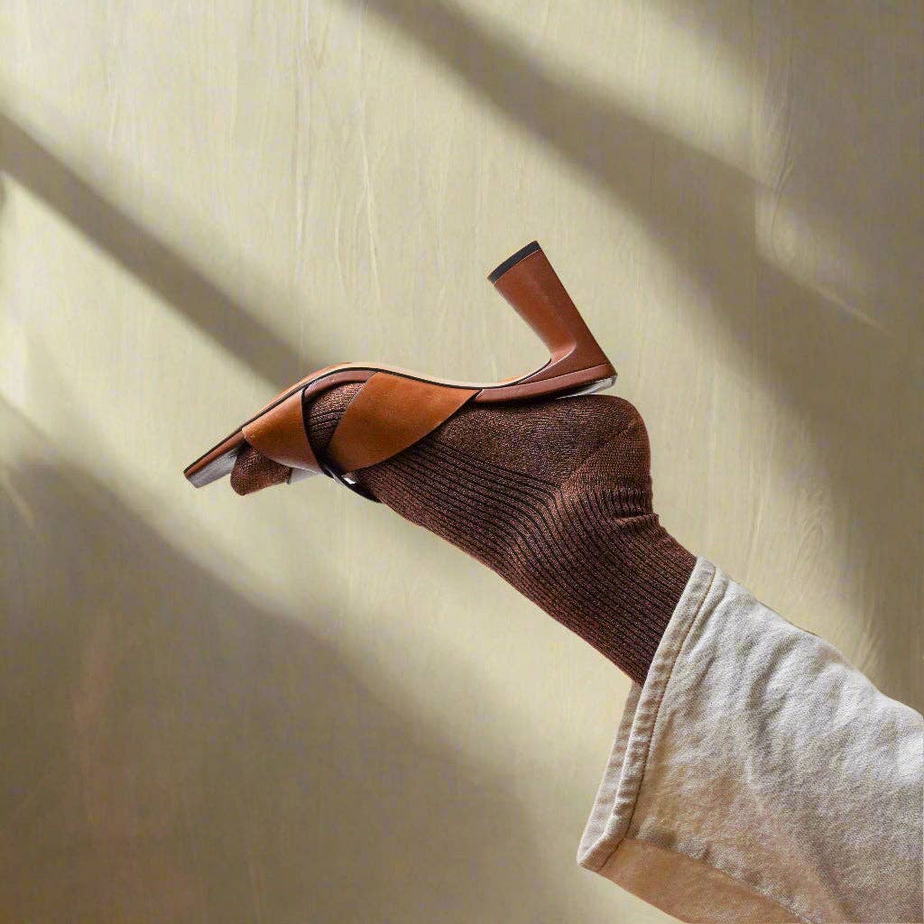 GLITTER LUREX ECO-FRIENDLY LYOCELL SOCKS | CAMEL