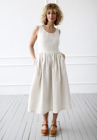 SLEEVELESS STRIPED LINEN DRESS