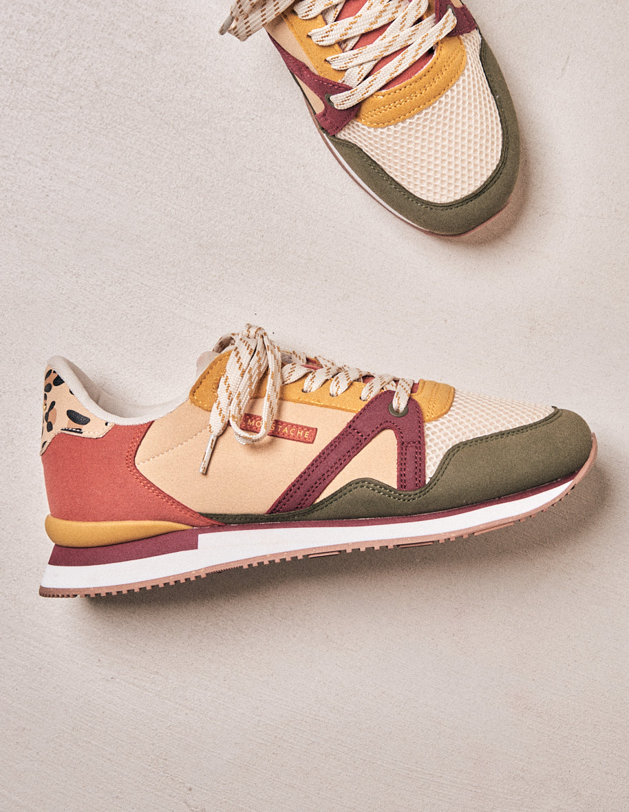 ANDRÉE TRAINERS | KHAKI ECRU BURGUNDY