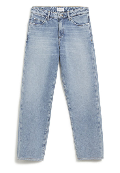 FJELLAA CROPPED STRAIGHT FIT MID WAIST JEANS || MID BLUE