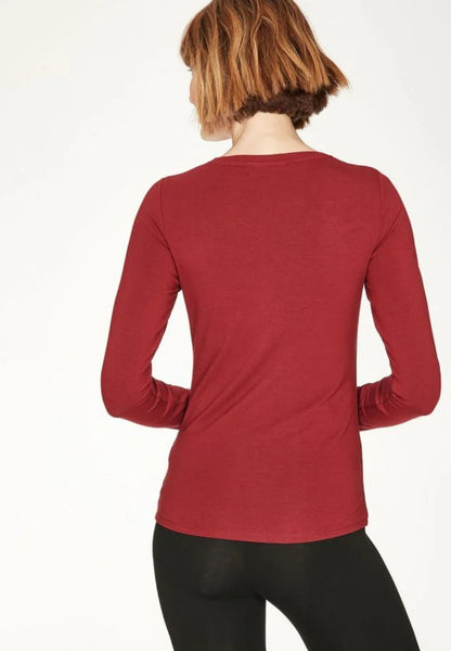 eco fashion long sleeve top made from bamboo jersey, ruby red, by thought
